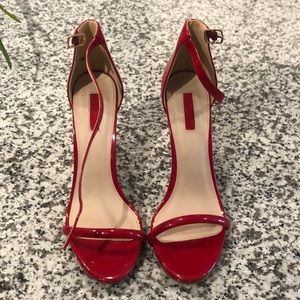 Forever 21 red vinyl strappy heels, size 8